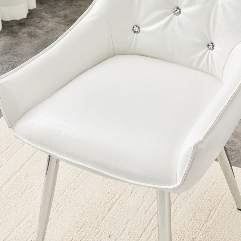 Set of 2 PU Leather Dining Chairs Crocodile Embossed Accent Chairs with Diamond Tufted Back Square Seat Chairs with Metal Legs image number 6
