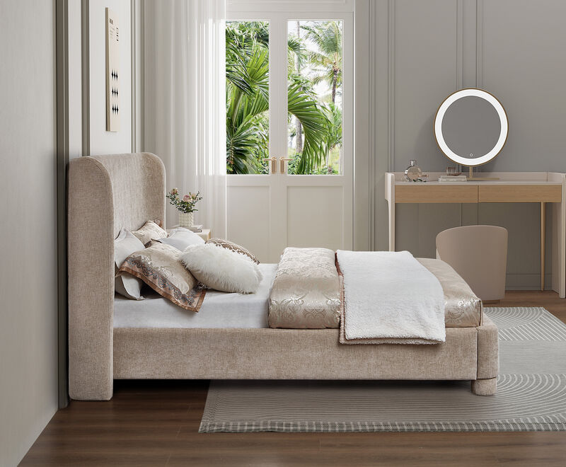 Meridian Furniture Penny Beige Chenille Fabric King Bed