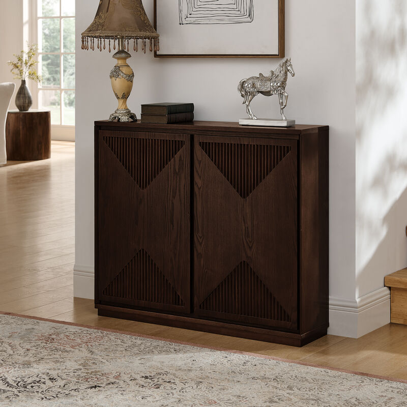 Merax Elegant V-Shape Fluted Sideboard - Multifunctional Storage Cabinet with Outlet Holes image number 2