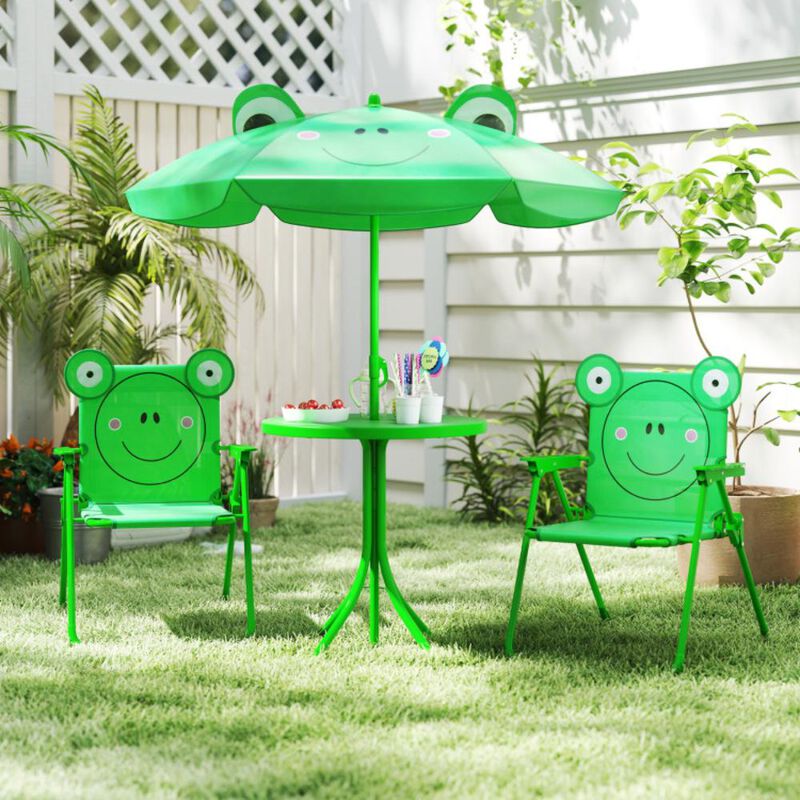 Hivvago 4 Pieces Kids Picnic Set with 2 Folding Chairs and Height Adjustable Umbrella