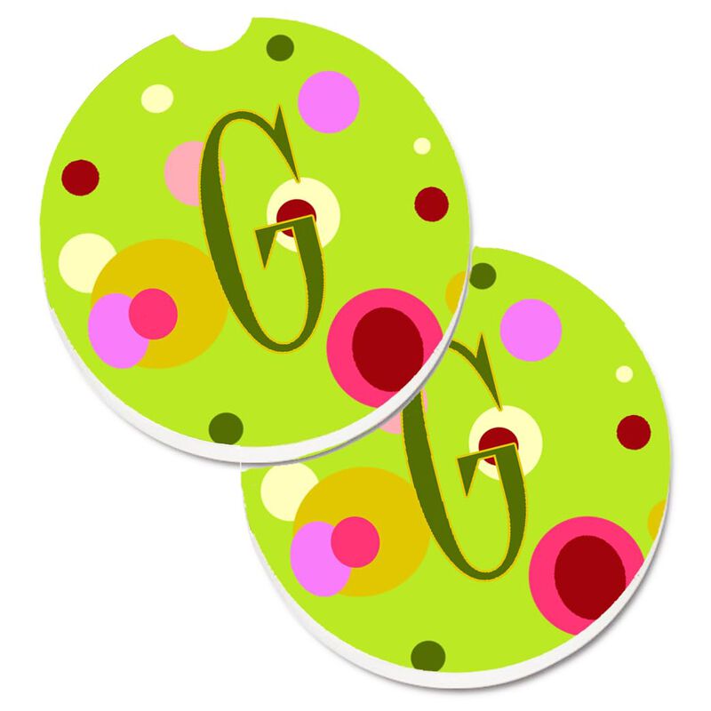 Caroline's Treasures Letter G Monogram - Lime green Set of 2 Cup Holder Car Coasters CJ1010-GCARC, 2.56, Multicolor