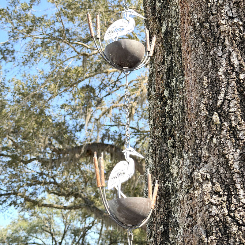Metal Rain Chain 102 in White Heron Bird Rustic Outdoor Gutter Decor Bell image number 8