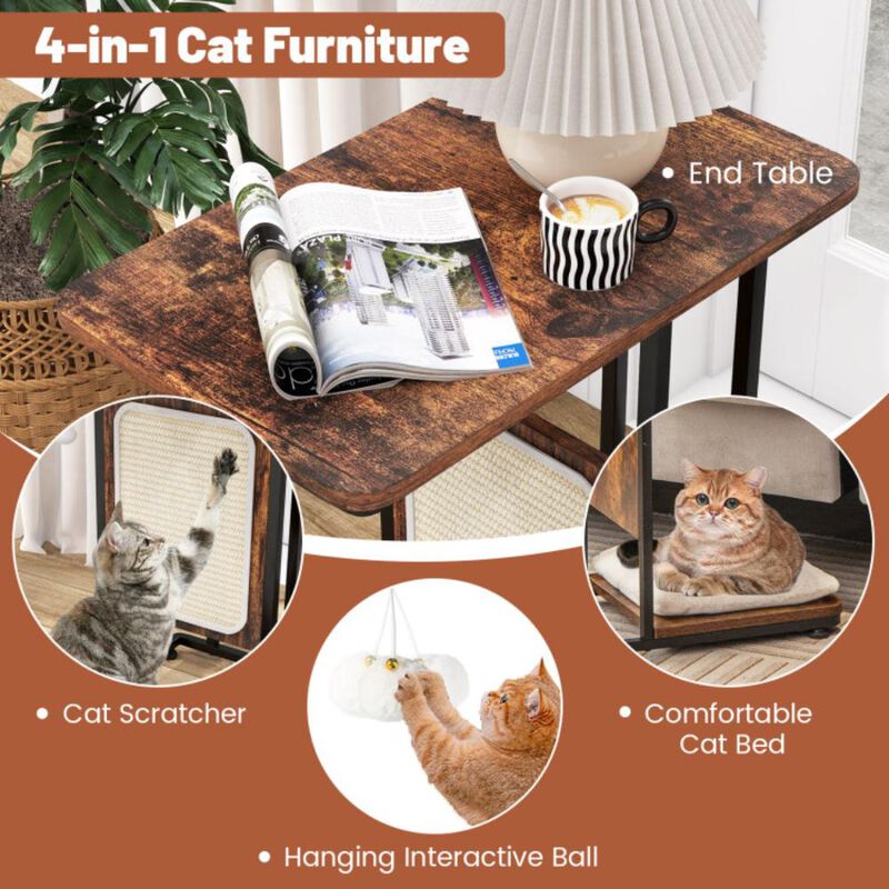 Hivvago C- Shaped Cat Side Table Cat Tree with Scratching Board