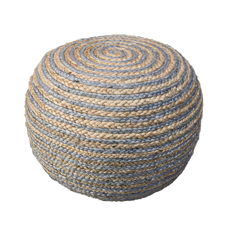 Round Striped Cotton Blend Pouf &ndash; Ottoman Accent Seat for Bedroom or Study