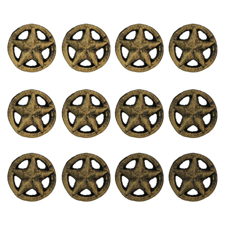 Set of 12 Antique Gold Western Star Cast Iron Cabinet Knobs or Drawer Pulls - 2 Inch Diameter - Easy Install - Enhance Your Drawers with Classic Charm image number 2