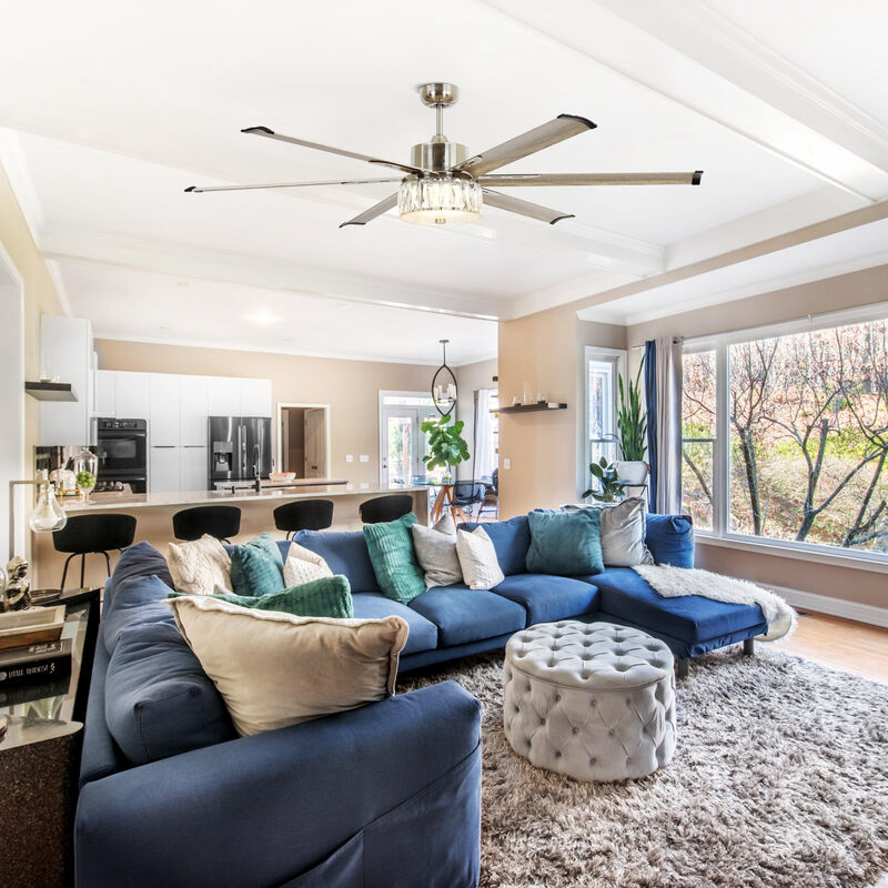 65" Modern Silver LED Ceiling Fan with Remote Control and Aluminum Blades