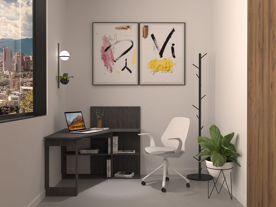 DEPOT E-SHOP Kairi Writing Computer Desk, Five Open Shelves, Smokey Oak