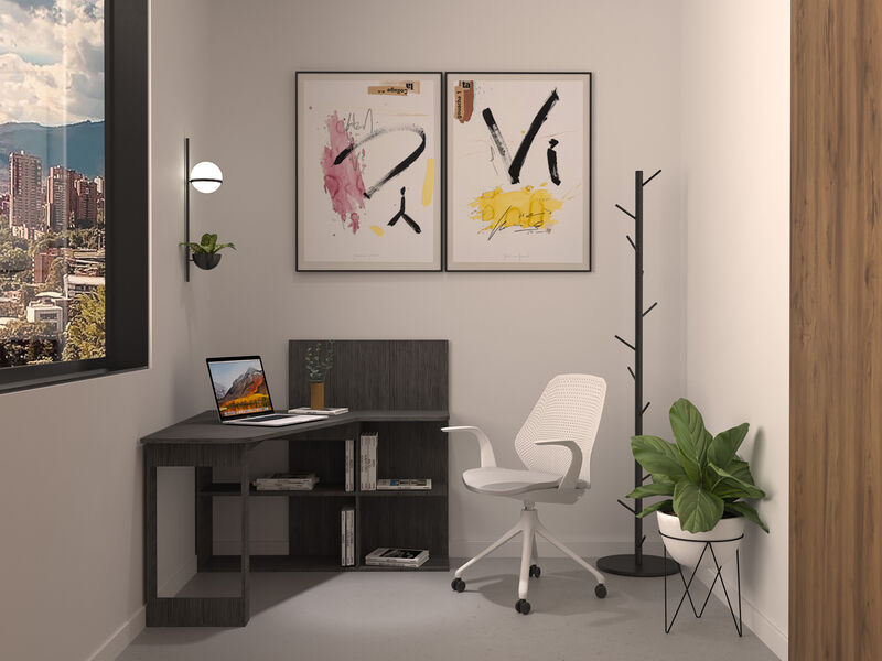 DEPOT E-SHOP Kairi Writing Computer Desk, Five Open Shelves, Smokey Oak