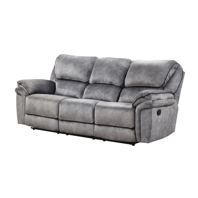 Arisa Sofa and Loveseat Manual Recliner Set, Gray Faux Leather, Drop Table - Benzara