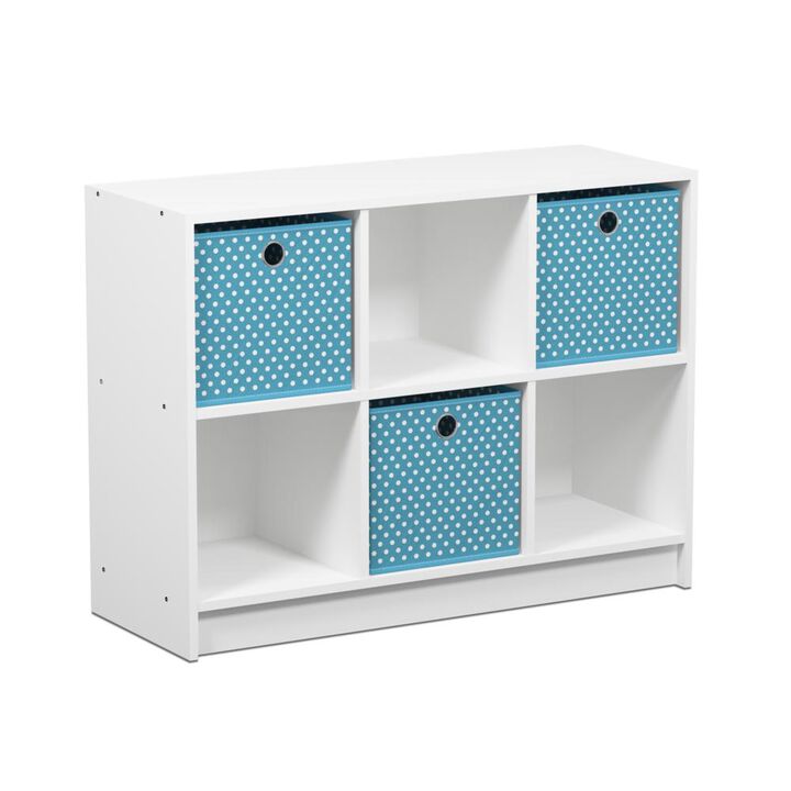 Furinno Basic 3x2 Cube Storage Bookcase Organizer with Bins, White/Light Blue