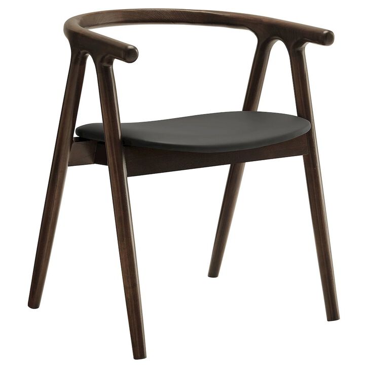 Modway Henry Solid Wood Curved Back Dining Chair in Black &ndash; Single Wood Dining Chair with Faux Leather Upholstered Seat &ndash; Modern Dining Room Armchair or Accent Chair