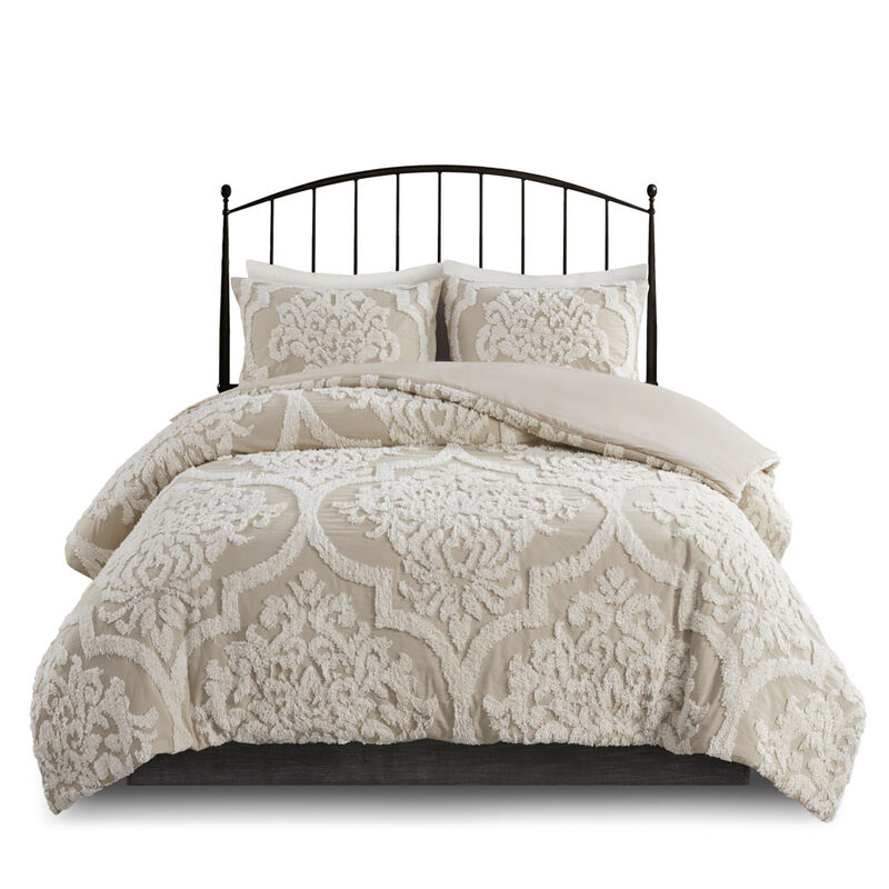 Gracie Mills Fitzpatrick 3 piece Tufted Cotton Chenille Damask Comforter Set