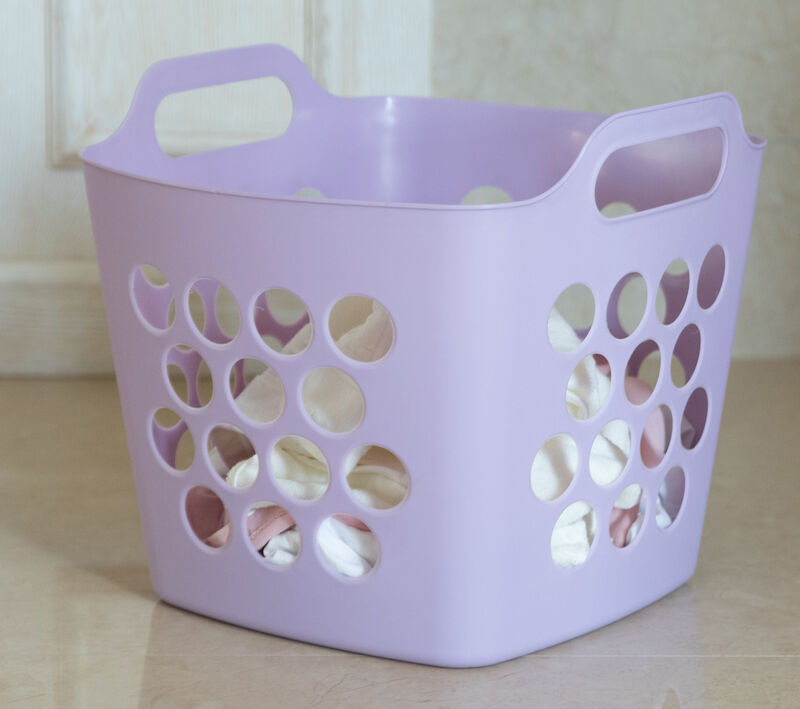 Flexible Plastic Carry Laundry Basket Holder Square Storage Hamper with Side Handles, Purple