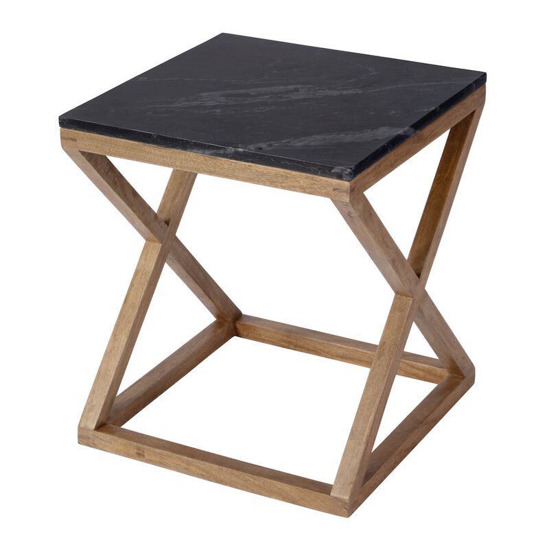 Butler Specialty Braylon 17.75 in. W Square Marble & Wood X Base End Table, Black