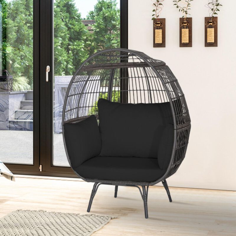 Hivvago Oversized Patio Rattan Egg Lounge Chair with 4 Cushions