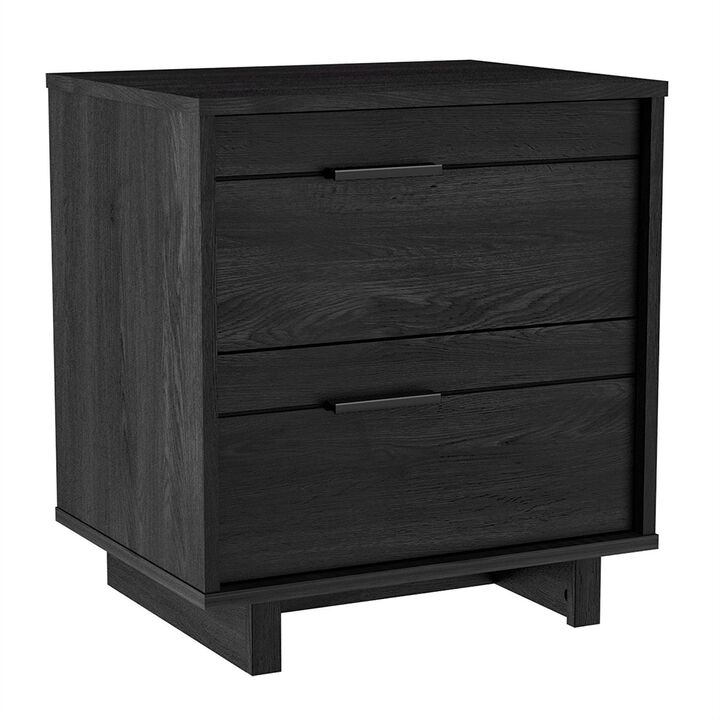 Modern Nightstand in Wood Finish for Bedroom with Drawer and Open Shelf