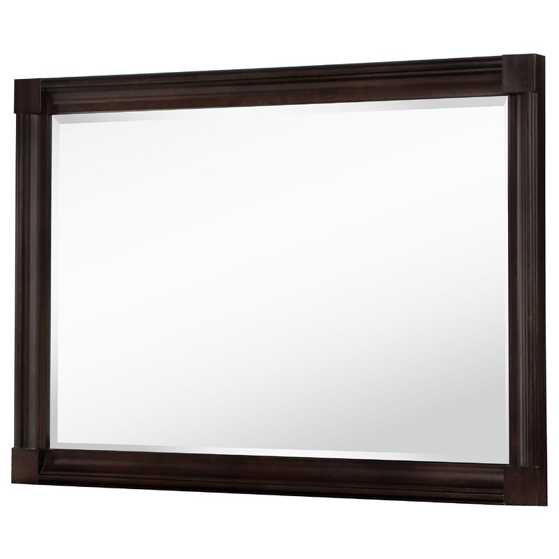 Meon Dresser Mirror, Dark Oak Brown Wood Frame, Rectangular 32 Inch - Benzara