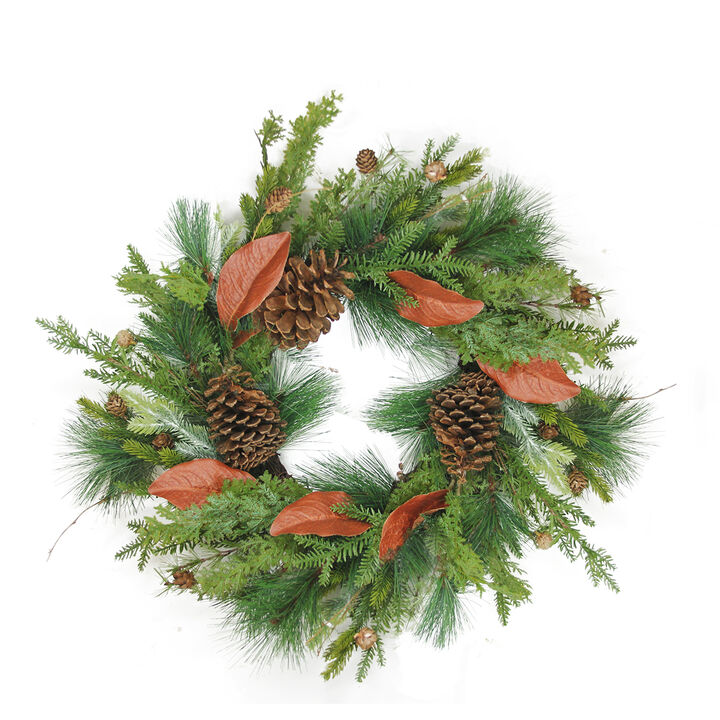 Mixed Pine with Red Leaves and Pine Cones Artificial Christmas Wreath - 26-Inch  Unlit