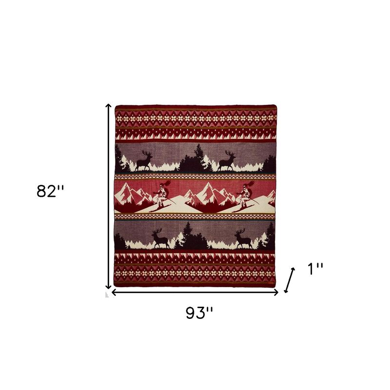 HomeRoots Ultra Soft Red Ski Mountain Handmade Queen Size Woven Blanket image number 5