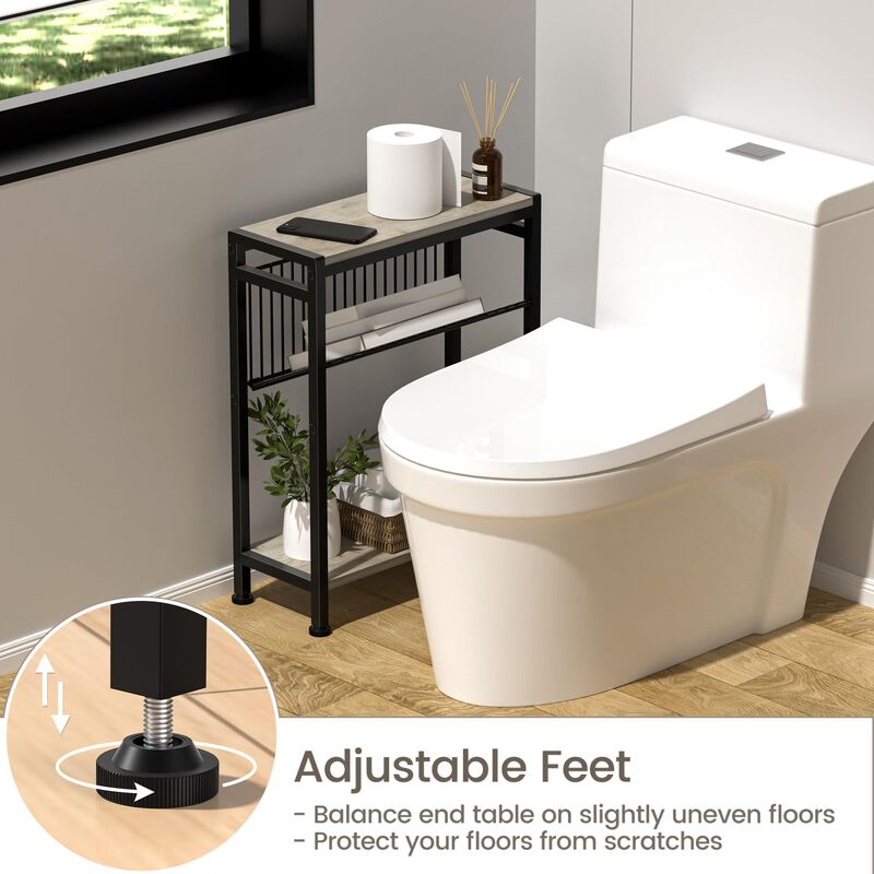 Small Side Table for Small Space, 3-Tier Narrow End Table with Magazine Holder, Slim Nightstand, Skinny Snack Couch Table in Liv