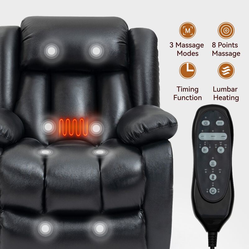 Clihome Infinite Position Single Motor Up to 350 LBS Power Lift Recliner Chair for Elderly, Heavy Duty Motion Mechanism with 8-Point Vibration Massage and Lumbar Heating, USB Charging Port, Cup Holders, Grey