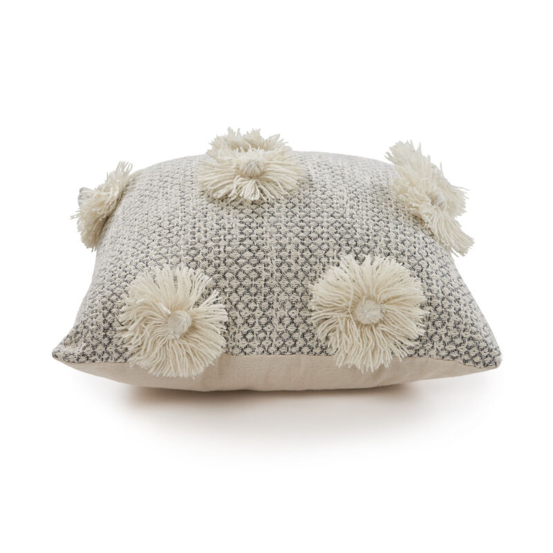 HomeRoots Set of Two Gray and Ivory Floral Cotton Throw Pillows With Fringe image number 3