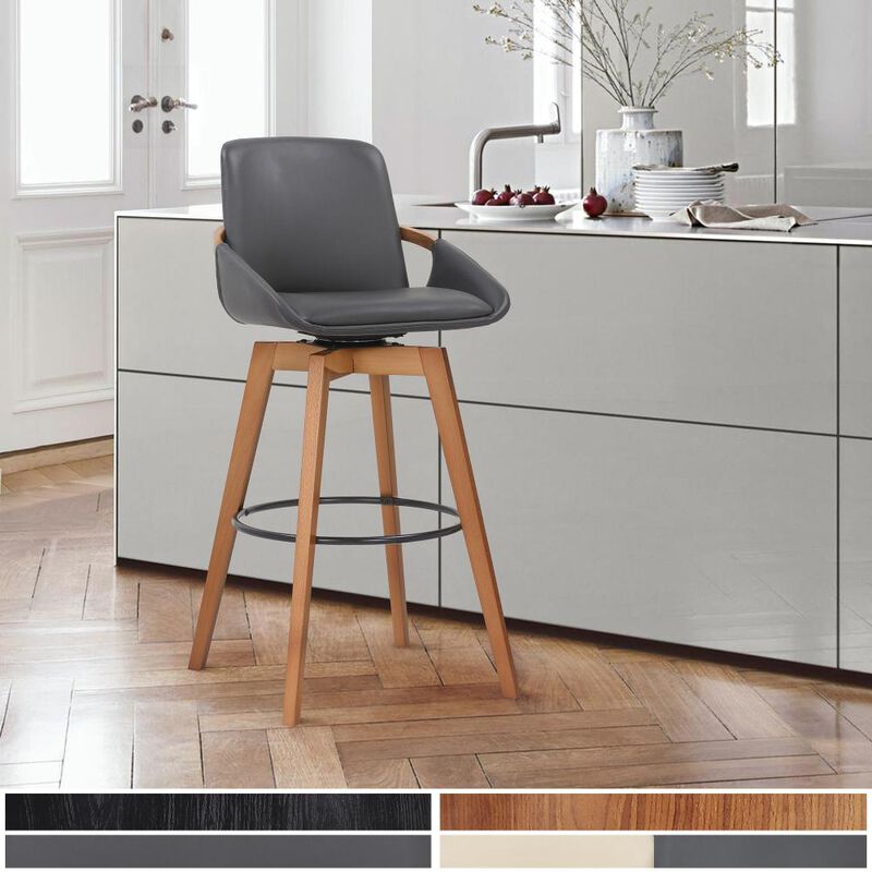 Hivvago 27 Inch Gray And Brown Iron Swivel Counter Height Bar Chair