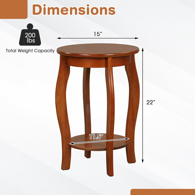 Modern Round End Table with 2-Tier Storage Shelf, Compact Side Table Design
