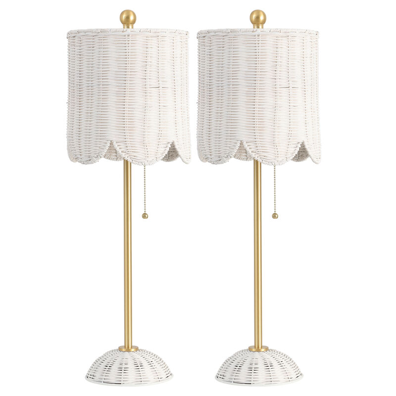 Celerie 27.5" Coastal Bohemian Rattan/Iron Scalloped Buffet LED Table Lamp with Pull Chain