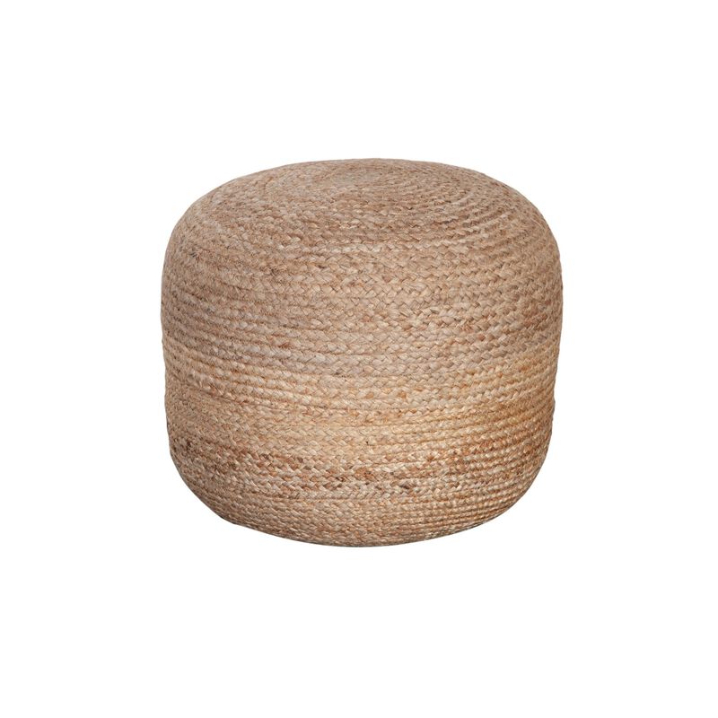 Poby Round Ottoman Pouf, 19 Inch Natural Brown Jute Fiber image number 2