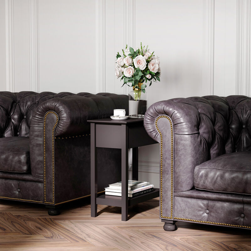 HOMCOM End Table, Narrow Side Table with Flip Top, Storage Cabinet, Bottom Shelf for Living Room, Bedroom, Dark Coffee