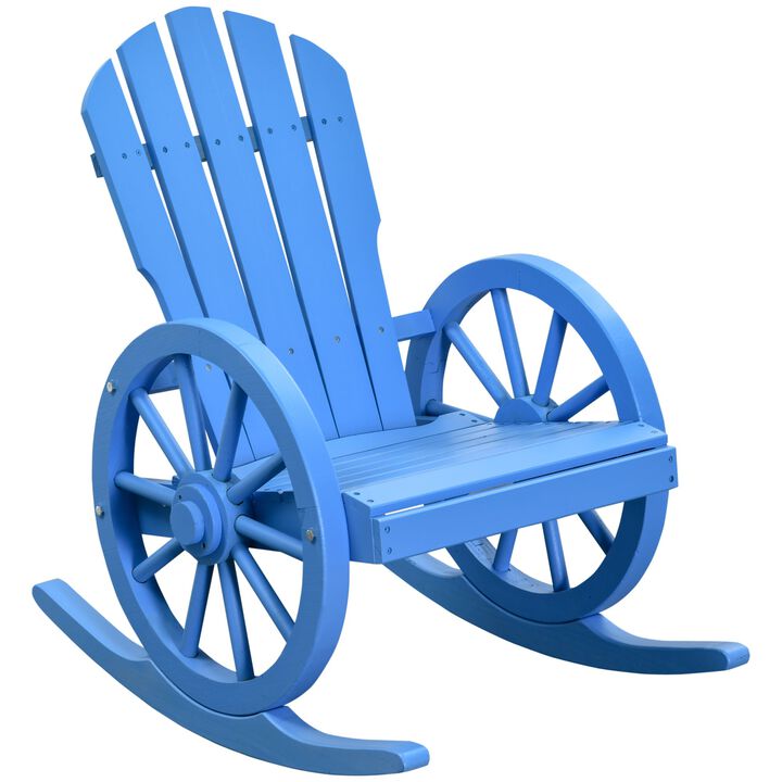 Adirondack Rocking Chair with Slatted Design and Oversize Back for Porch, Poolside, or Garden Lounging, Blue