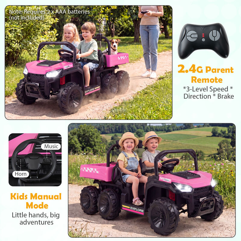 2 Seater 24V Ride On Dump Truck 4WD with Electric Dump Bed and Lights for Kids image number 4