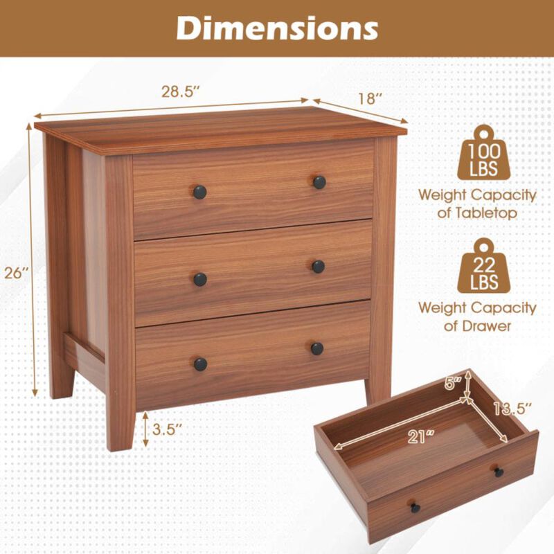 Hivvago 3 Drawer Dresser Chest of Drawers Bedside Table