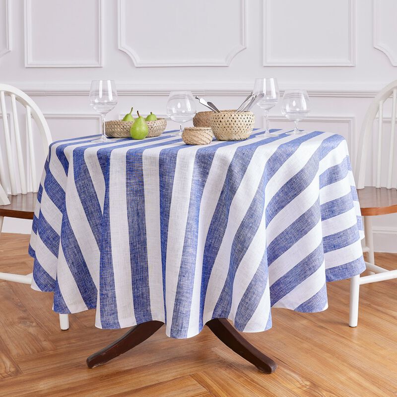 Solino Home 100% Pure Linen Round Tablecloth - Cabana Stripe