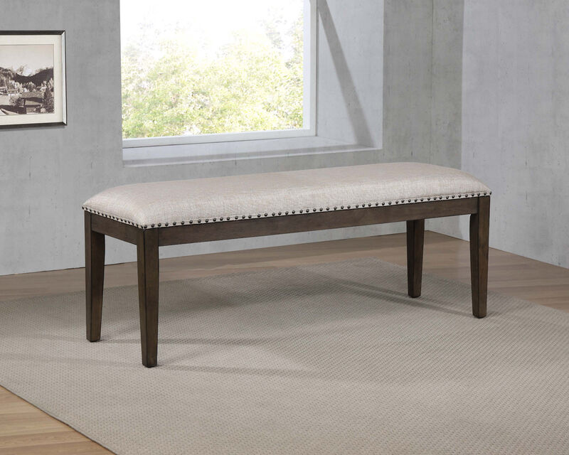 Cali Gray and Brown Dining Bench with Upholstered Seat and Nailheads 19 in. X 50 in. X 16 in.