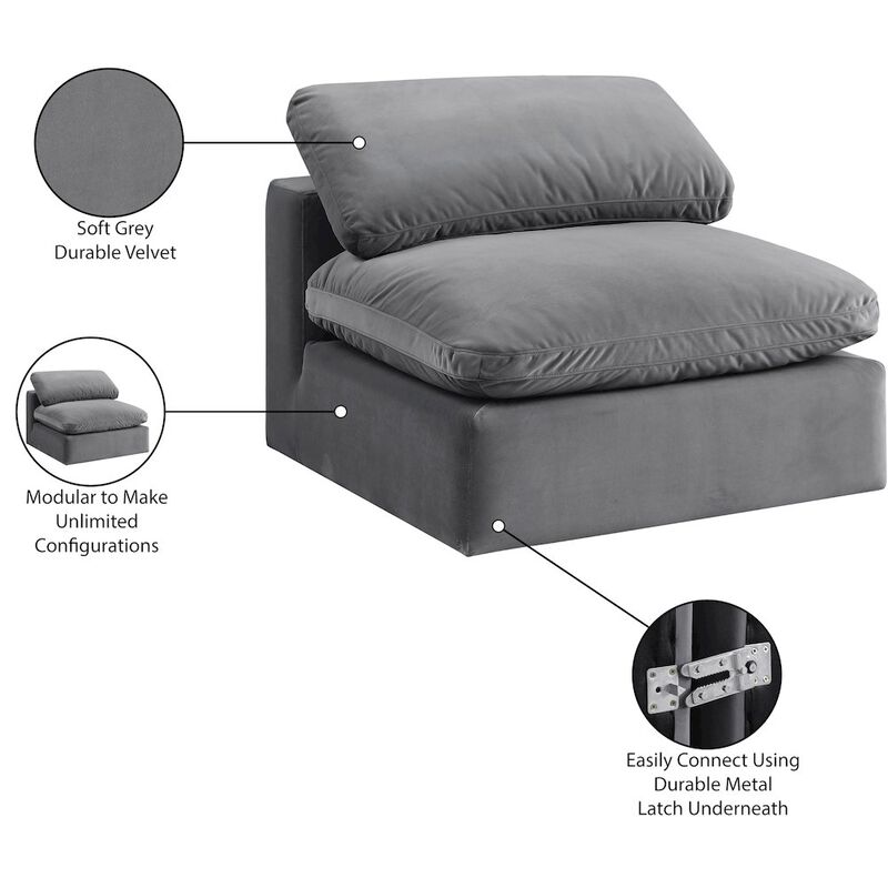 Meridian Furniture Comfy Grey Velvet Modular Armless Chair