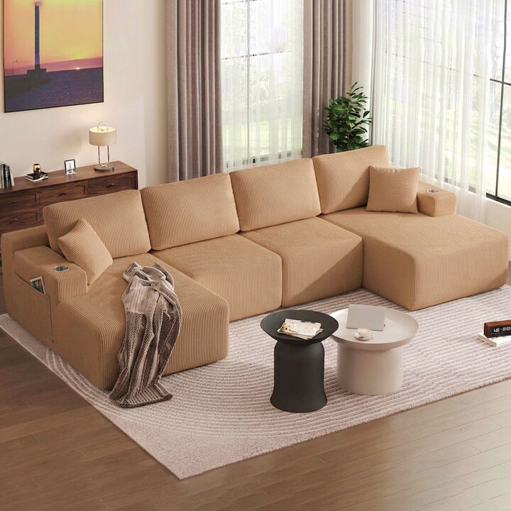 Cleblu 130" U-Shaped Modular Sectional Sofa