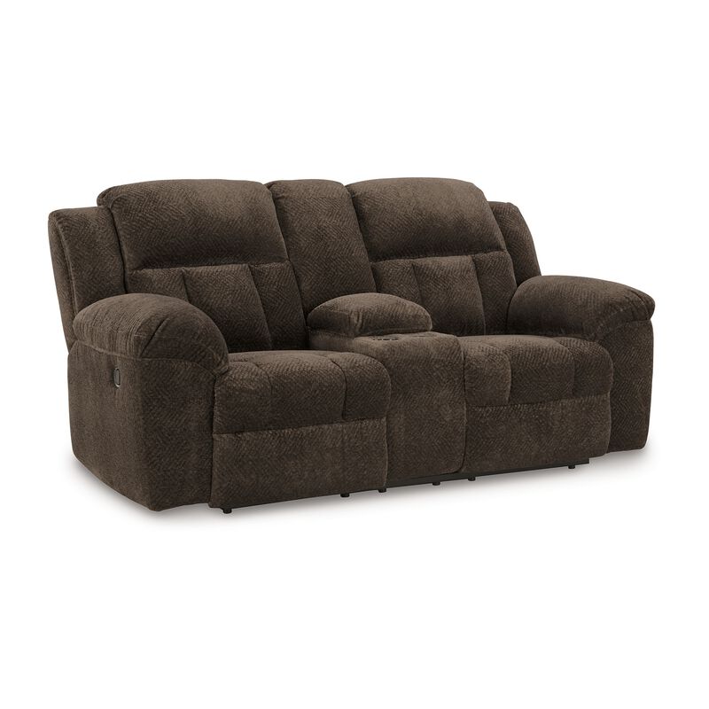 Briar Manual Double Reclining Loveseat, Brown Polyester, 80 Inch - Benzara