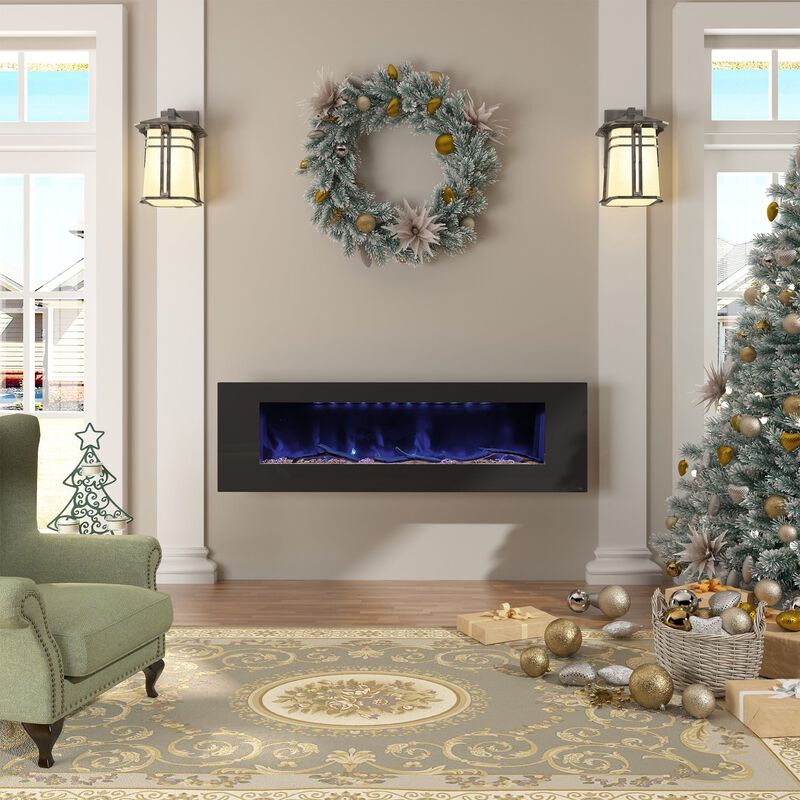 60 Inch 1500W Wall-Mount Fireplace with Multicolor Flame