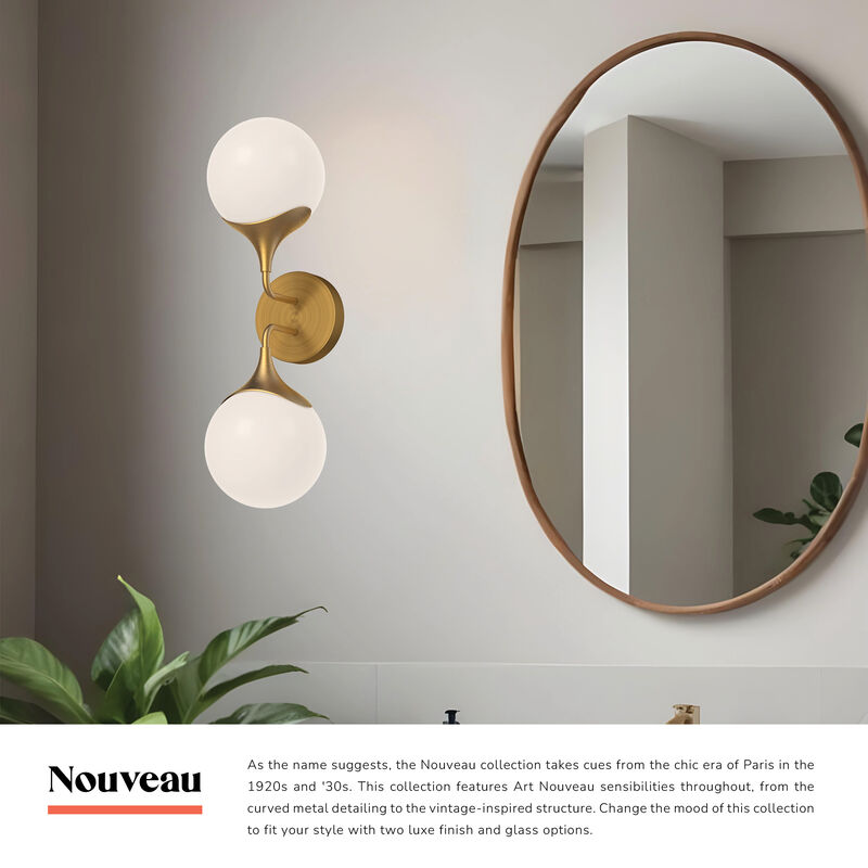 Nouveau 19-in Aged Gold/Opal Matte Glass 2 Lights Damp-Rated Wall/Vanity Light image number 6