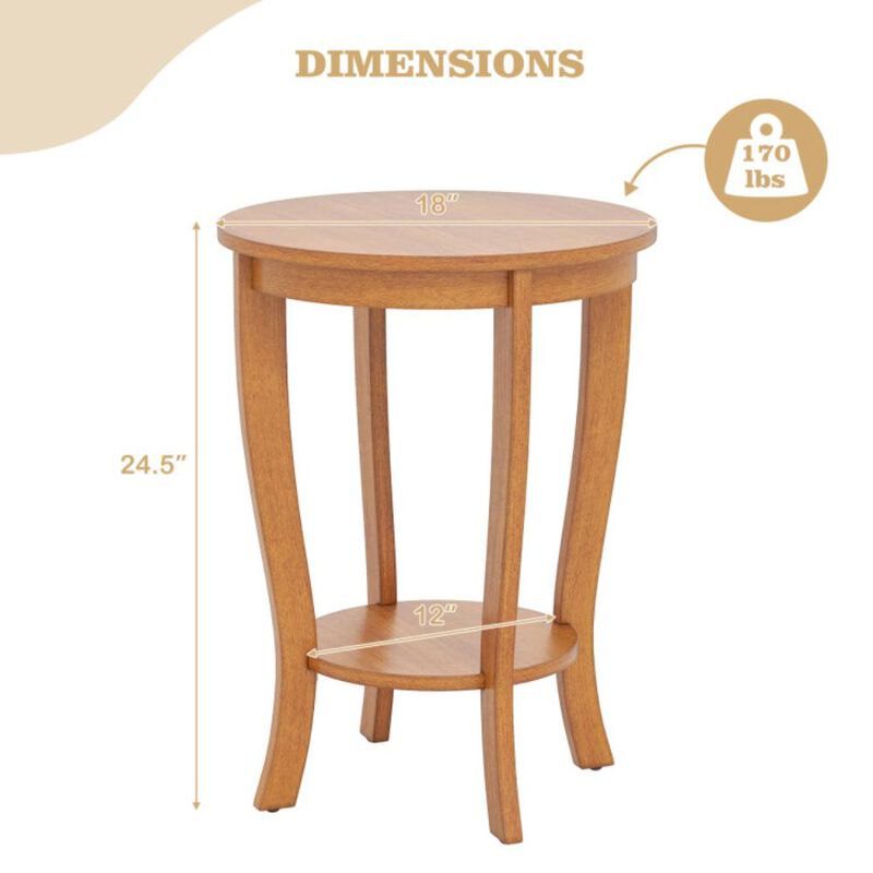 Hivvago 2-tier Round End Table with Solid Wood Legs