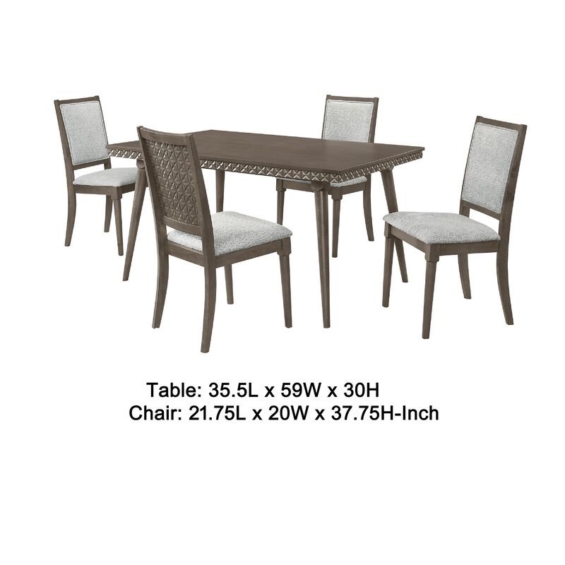 Nolan 5pc Dining Table and 4 Chair Set, Walnut Brown, Molded Trim - Benzara