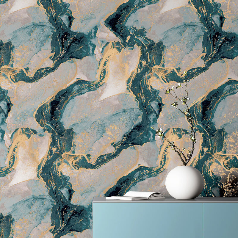 Ursula Dark Blue Abstract Wallpaper image number 4