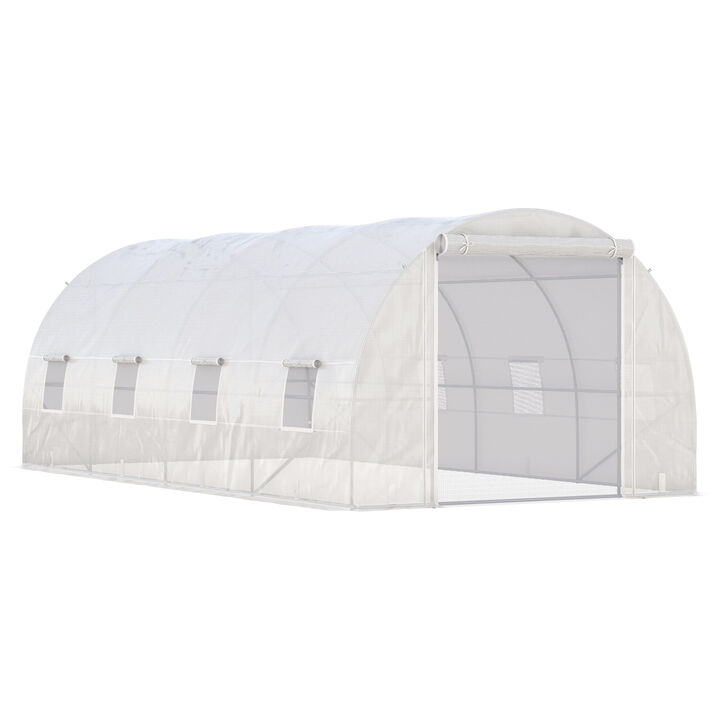 Outsunny 20' x 10' x 7' Walk-In Tunnel Greenhouse, Garden Warm House, Large Hot House Kit with 8 Roll-up Windows & Roll Up Door, Steel Frame, White