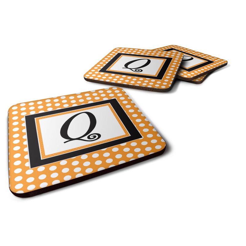 Caroline's Treasures CJ1033-QFC Monogram-Orange Polkadots Foam Coasters (Set of 4), Initial Letter Q, 3.5 H x 3.5 W, Multicolor
