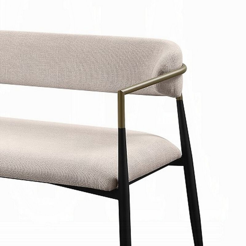 Vonn Dining Bench, Modern 62 Inch Black Metal Frame, Beige Fabric Back - Benzara