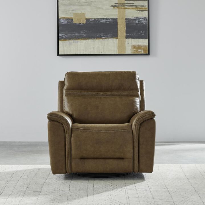 Liberty Furniture Cooper Swivel Glide Power Recliner, Power Headrest, Lumbar in Camel Leather