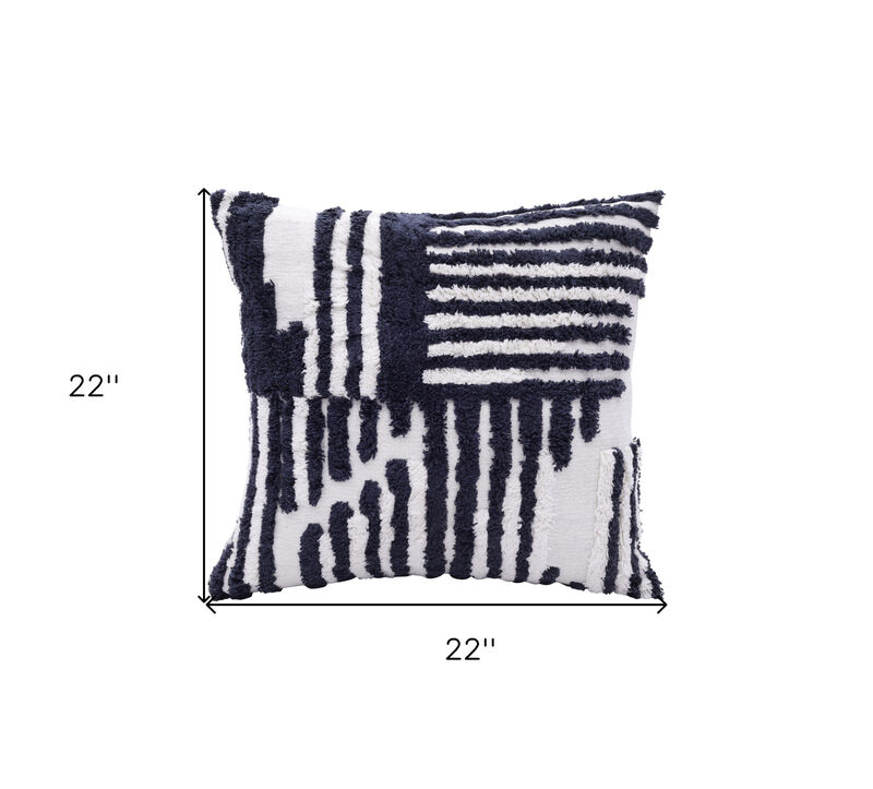 HomeRoots 22" Navy and White Geometric Cotton Throw Pillow image number 6