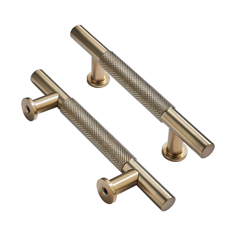 Khtumeware 10 Pack 3-3/4 Inch(96mm) Drawer Handles Knurled Brushed Brass Cabinet Pulls Kitchen Hardware for Cabinets and Cupboar